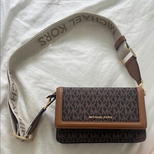 Michael Kors Dark Brown and Tan Crossbody Bag